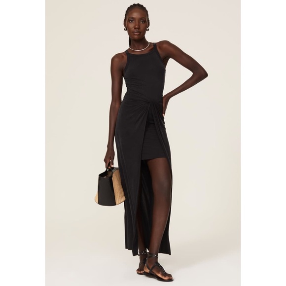 ALLSAINTS Sami Dress Black High Low Maxi Scoop Neck Black Summer Beach Dress XS - Picture 1 of 10